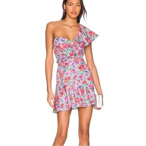 Amanda Uprichard Mini Dress One Shoulder Floral Watercolor Cotton Size Large